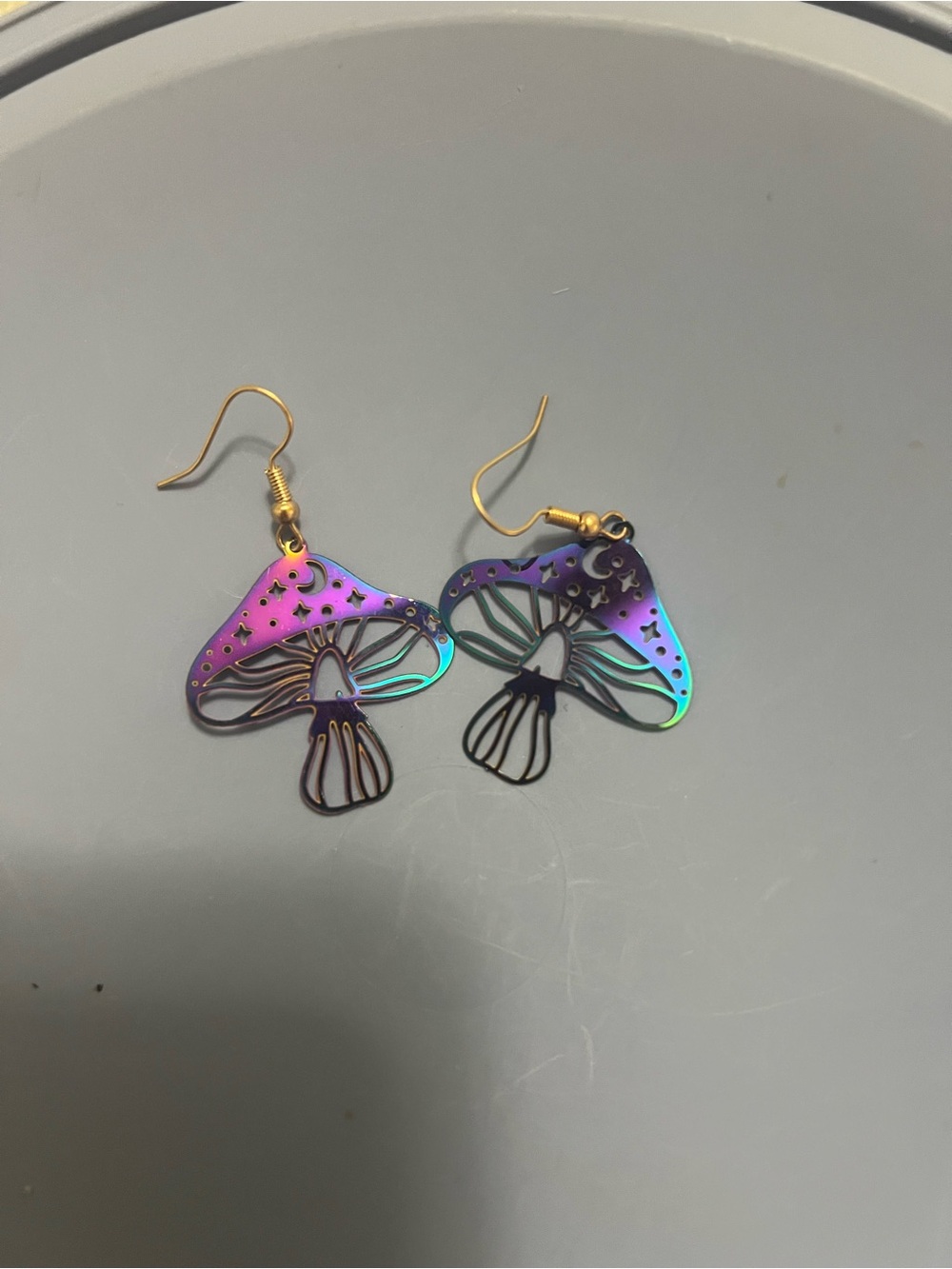 Iridescent Rainbow Mushroom Dangle Earrings
